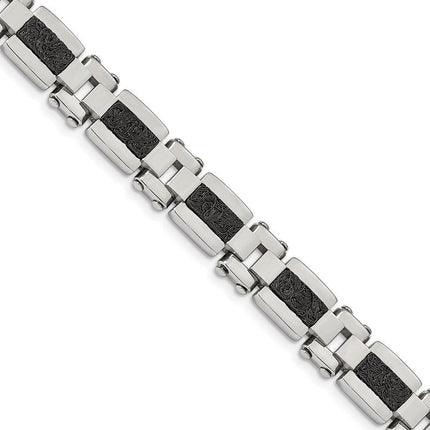 Stainless Steel Polished Black IP-plated Textured Wire Inlay 8.5in Bracelet ,