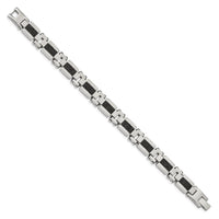 Stainless Steel Polished Black IP-plated Textured Wire Inlay 8.5in Bracelet ,