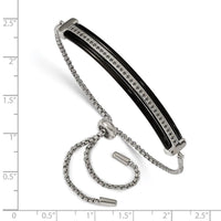 Stainless Steel Polished Black IP-plated w/Black CZ Adjustable Bracelet ,