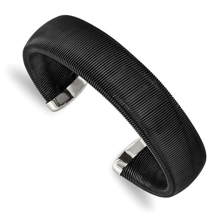Stainless Steel Polished Black IP-plated Wire 18mm Cuff Bangle ,