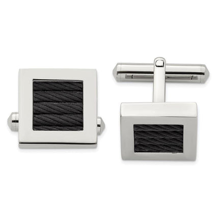 Stainless Steel Polished Black IP-plated Wire Cufflinks ,
