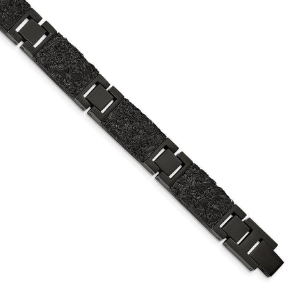 Stainless Steel Polished Black IP plated Wire Inlay 8.5in Bracelet ,