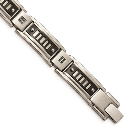 Stainless Steel Polished Black IP-plated with Black CZ Bracelet ,