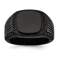 Stainless Steel Polished Black IP-plated with Black CZ Signet Ring ,
