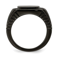 Stainless Steel Polished Black IP-plated with Black CZ Signet Ring ,