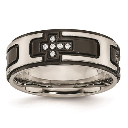 Stainless Steel Polished Black IP-plated with CZ Cross Band ,