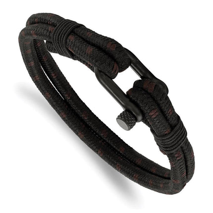 Stainless Steel Polished Black IP-plated Woven Nylon Cotton Bracelet ,