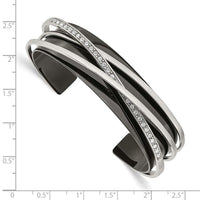 Stainless Steel Polished Black IP-plated w/Swarovski Layered Cuff Bangle ,