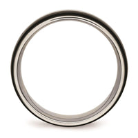 Stainless Steel Polished Black IP Ridged Edged Ring ,