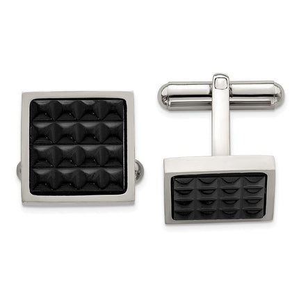 Stainless Steel Polished Black IP Studded Cufflinks ,