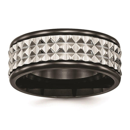 Stainless Steel Polished Black IP Textured Ring ,
