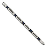 Stainless Steel Polished Black IP w/ Genuine Lapis & Black CZ 8.75in Bracel ,