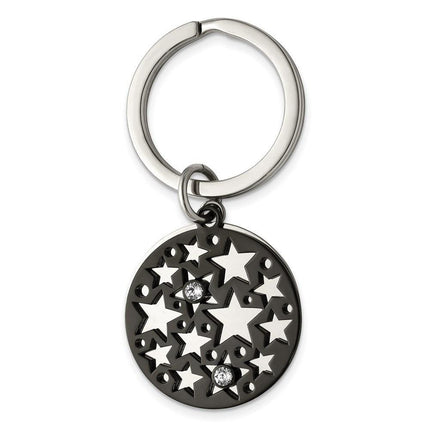 Stainless Steel Polished Black IP with Swarovski Star 2 Piece Key Ring ,