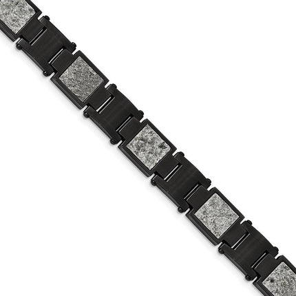Stainless Steel Polished Black IP w/Sedimentary Rock Inlay 8.5in Bracelet ,