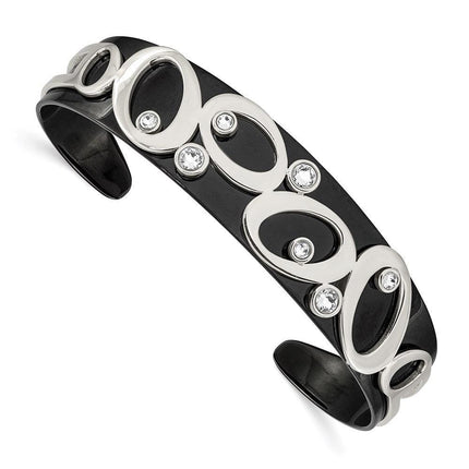 Stainless Steel Polished Black IP w/Swarovski Crystal 15.00mm Bangle ,