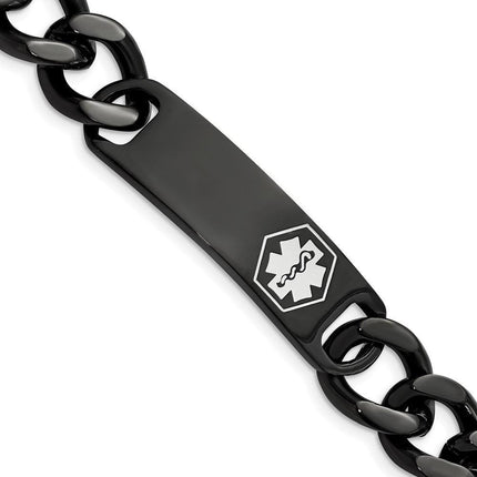 Stainless Steel Polished Black IP w/White Enamel 8.25in MED ID Bracelet ,