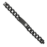 Stainless Steel Polished Black IP w/White Enamel 8.25in MED ID Bracelet ,