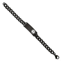 Stainless Steel Polished Black IP w/White Enamel 8in MED ID Bracelet ,