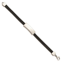 Stainless Steel Polished Black Leather 2 Strand 7in ID Bracelet ,