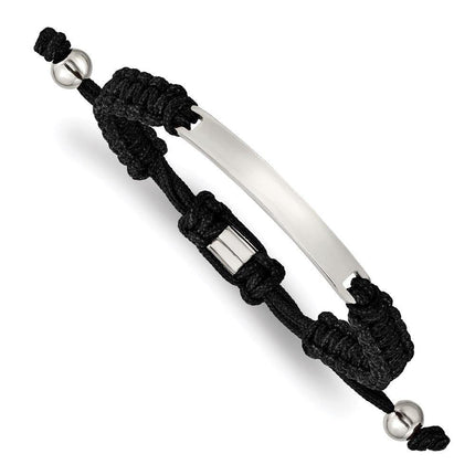 Stainless Steel Polished Black Nylon Adjustable ID Bracelet ,
