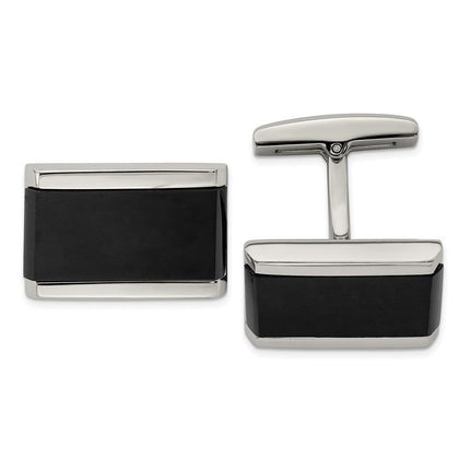 Stainless Steel Polished Black Onyx Rectangle Cufflinks ,
