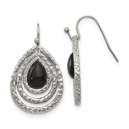 Stainless Steel Polished Black Onyx Shepherd Hook Earrings ,