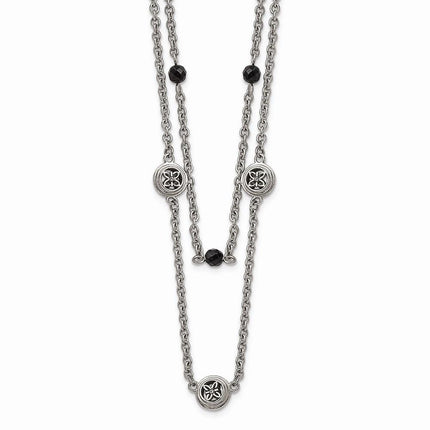 Stainless Steel Polished Black Onyx w/2in ext. Layered Necklace ,