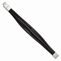 Stainless Steel Polished Black PU Leather Multi Strand w/.5in ext Bracelet ,