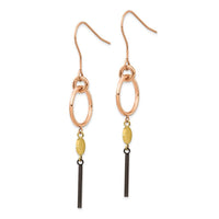 Stainless Steel Polished Black, Rose & Yellow IP-plated Dangle Earrings ,