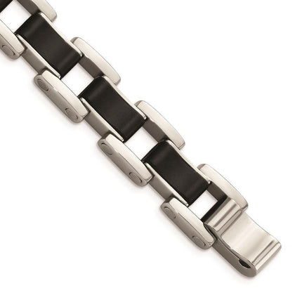 Stainless Steel Polished Black Rubber Bracelet ,