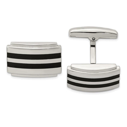 Stainless Steel Polished Black Rubber Rectangle Cufflinks ,