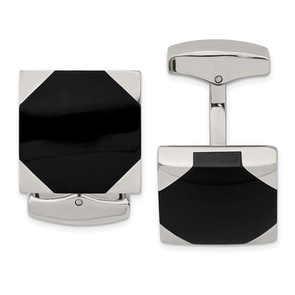 Stainless Steel Polished Black Rubber Square Cufflinks ,