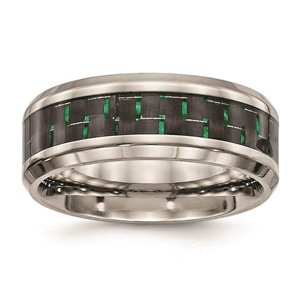 Stainless Steel Polished Black/Green Carbon Fiber Inlay Ring ,