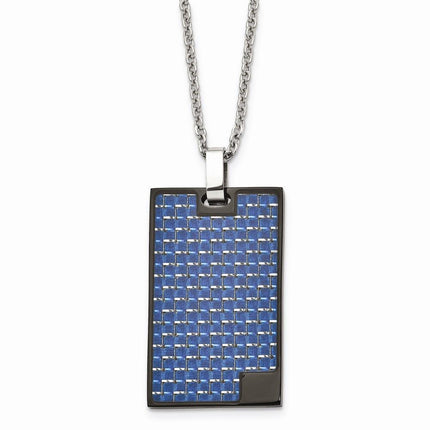 Stainless Steel Polished BlackIP-plated w/Blue Carbon Fiber Inlay Necklace ,