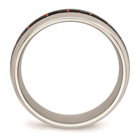 Stainless Steel Polished Black/Red Carbon Fiber Inlay Ring ,