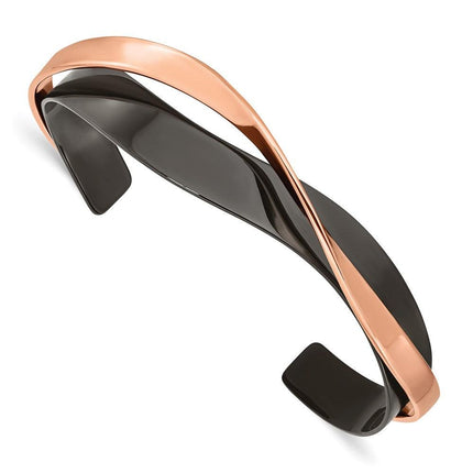 Stainless Steel Polished Black/Rose IP-plated Layered & Twisted Bangle ,