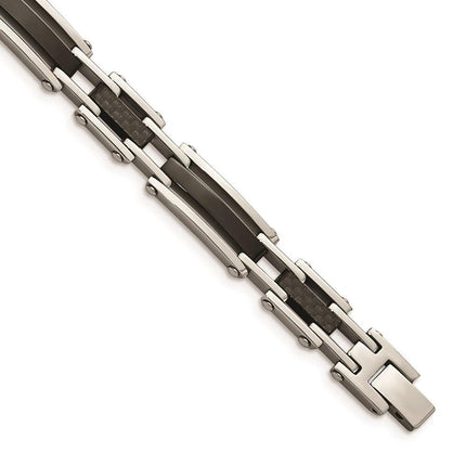 Stainless Steel Polished Blk IP-plated Solid Black Carbon Fiber Links Brac ,
