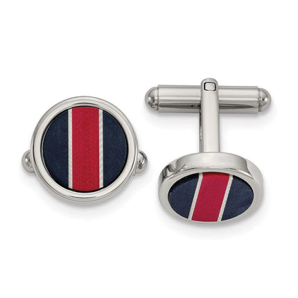 Stainless Steel Polished BlkCarbon & Red/White FiberGlass Inlay Cuff Links ,