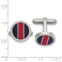 Stainless Steel Polished BlkCarbon & Red/White FiberGlass Inlay Cuff Links ,