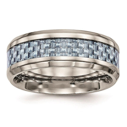 Stainless Steel Polished Blue Carbon Fiber Inlay Ring ,