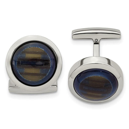 Stainless Steel Polished Blue Cat's Eye Cufflinks ,