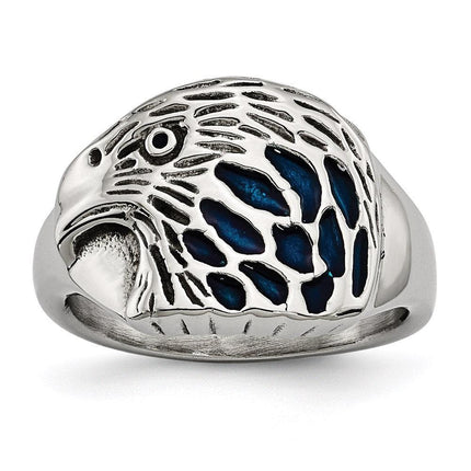 Stainless Steel Polished Blue Enamel Eagle Ring ,