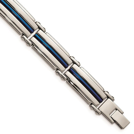 Stainless Steel Polished Blue IP-plated 8.5in Link Bracelet ,