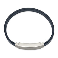 Stainless Steel Polished Blue Leather 8.5in ID Bracelet ,