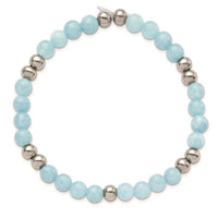Stainless Steel Polished Blue Quartz Beaded Stretch Bracelet ,