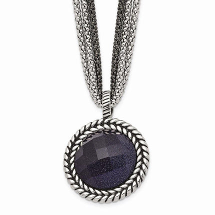 Stainless Steel Polished Blue Sandstone w/2in ext. Reversible Necklace ,