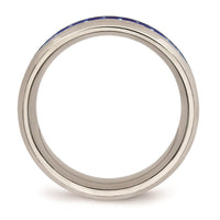 Stainless Steel Polished Blue/White Carbon Fiber Inlay Ring ,