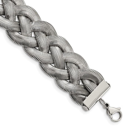 Stainless Steel Polished Braided with 1.25in ext. Bracelet ,