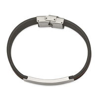 Stainless Steel Polished Brown Leather 8.25in ID Bracelet ,