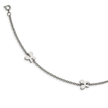 Stainless Steel Polished Butterfly Charms with 1in extension Anklet ,
